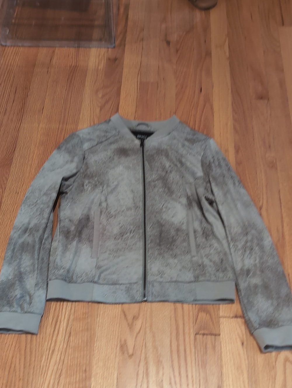 Suede-Look Bomber Jacket in Light Gray